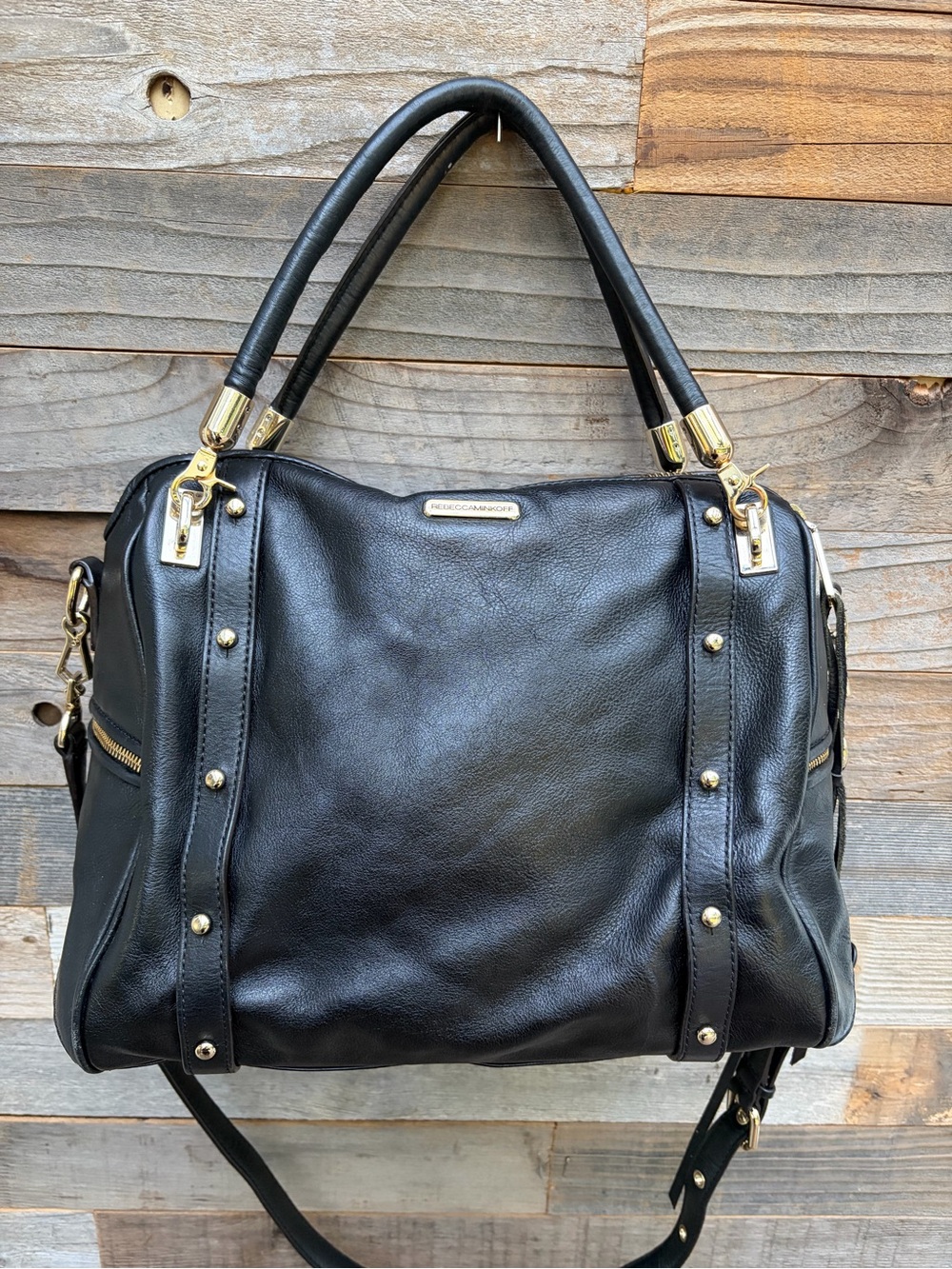 Rebecca Minkoff Cupid Classic Black Leather Satchel Handbag - Gold Hardware - Picture 2 of 12